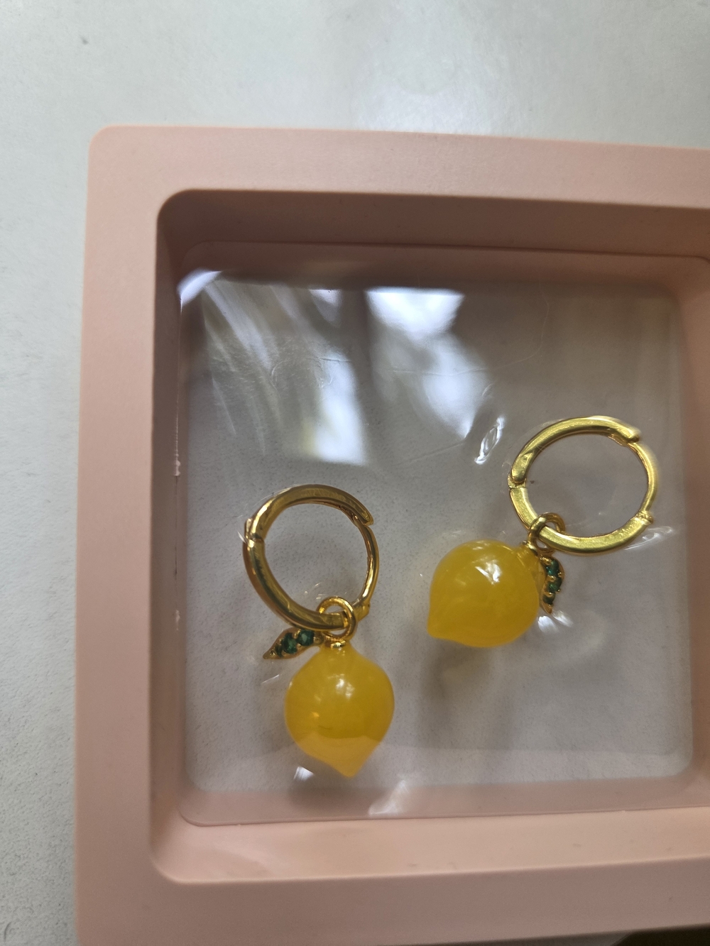 Gold Hoop Earrings with Yellow Lemon Charm - Women Jewelry